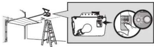 Diagram illustrating a mechanical setup with ladder, switch, lamp, and screen, alongside a magnified view of the device's internal components.
