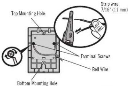Top Mounting Hole Bottom Mounting Hole Strip wire 7/16" (11 mm) Terminal Screws Bell Wire