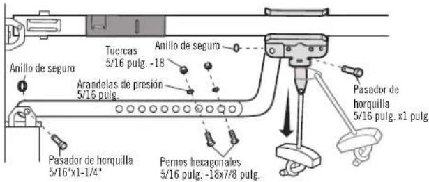 Anillo de seguro Tuercas 5/16 pulg. -18 Anillo de seguro Arandelas de presión 5/16 pulg. Pasador de horquilla 5/16"x1-1/4" Pernos hexagonales 5/16 pulg. -18x7/8 pulg. Pasador de horquilla 5/16 pulg. x1 pulg.