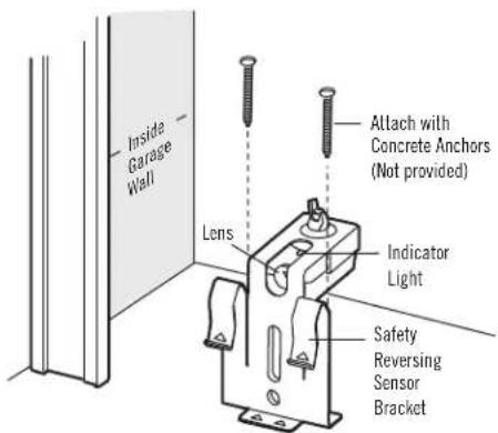 Inside Garage Wall Lens Alltach with Concrete Anchors (Not provided) Indicator Light Safety Reversing Sensor Bracket