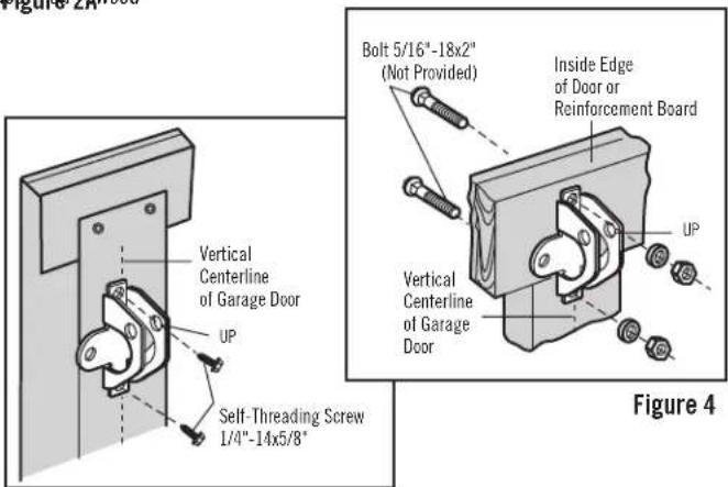 Figure 2H Bolt 5/16"-18x2" (Not Provided) Inside Edge of Door or Reinforcement Board UP Vertical Centerline of Garage Door UP Vertical Centerline of Garage Door UP Self-Threading Screw 1/4"-14x5/8" Figure 4