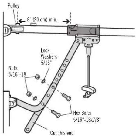 Pulley 8" (20 cm) min. Lock Washers 5/16" Nuts 5/16"-18" Hex Bolts 5/16"-18x7/8" Cut this end