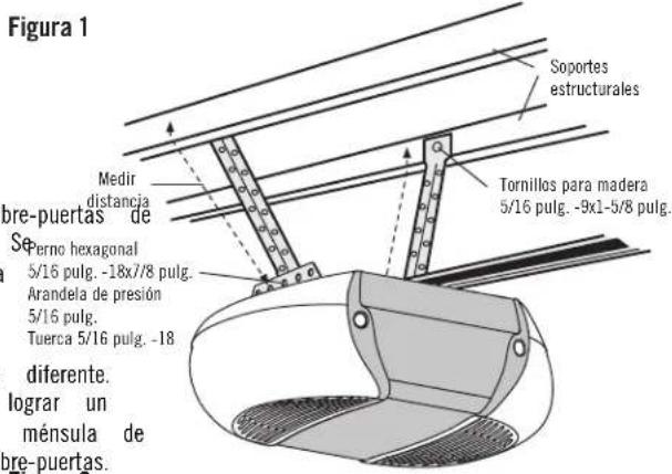 Figura 1 Soportes estructurales Medir distancia bore-puertas de Se Perno hexagonal 5/16 pulg. -18x7/8 pulg. Arandela de presión 5/16 pulg. Tuerca 5/16 pulg. -18 diferente. lograr un ménsula de pre-puertas.