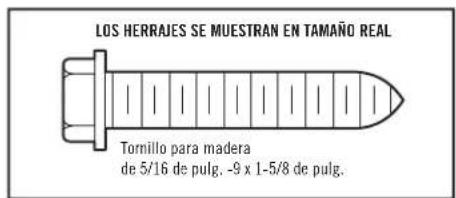 LOS HERRAJES SE MUESTRAN EN TAMAÑO REAL Tornillo para madera de 5/16 de pulg. -9 x 1-5/8 de pulg.
