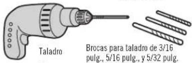 Taladro Brocas para taladro de 3/16 pulg., 5/16 pulg., y 5/32 pulg.