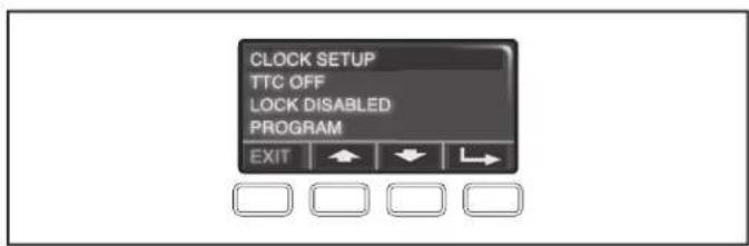 CLOCK SETUP TTC OFF LOCK DISABLED PROGRAM EXIT