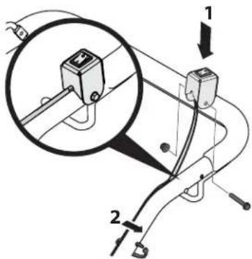 Technical diagram showing a mechanical or electrical component with labeled parts and directional arrows