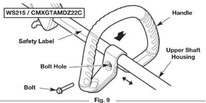WS215 / CMXGTAMDZ22C Safety Label Handle Bolt Hole Upper Shaft Housing Bolt Fig. 9