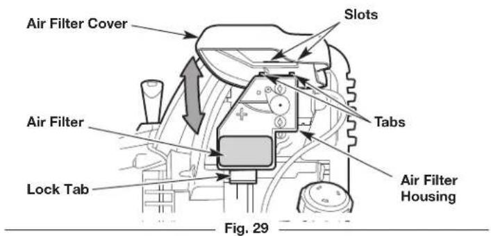 Air Filter Cover Slots Air Filter Tabs Lock Tab Air Filter Housing Fig. 29