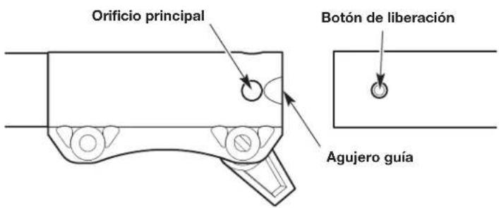 Orificio principal Botón de liberación Agujero guía