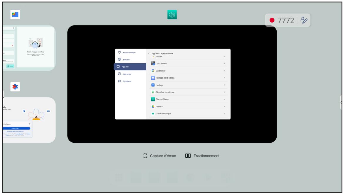 Personaliser Réseau Apparel Sécurité Systeme Appareil / Applications Calculatrice Calendrier Partage de la classe Horloge Bien-être numérique Display Share Lecteur Cadre électrique Capture d'écran Fractionnement
