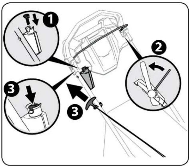 Diagram illustrating mechanical assembly steps with numbered instructions and labeled components