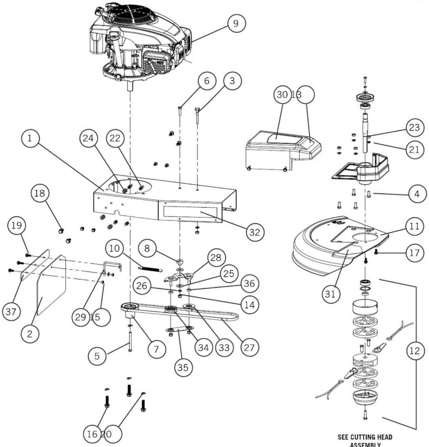 9 6 3 30 13 23 21 4 18 1 24 22 32 10 8 26 28 25 36 14 37 29 15 7 34 33 27 35 5 16 20 31 12 SEE CUTTING HEAD ASSEMBLY