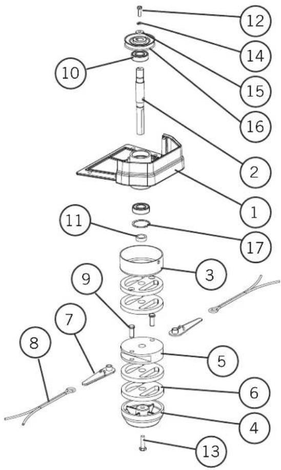 Exploded view diagram of a mechanical assembly with numbered parts for identification