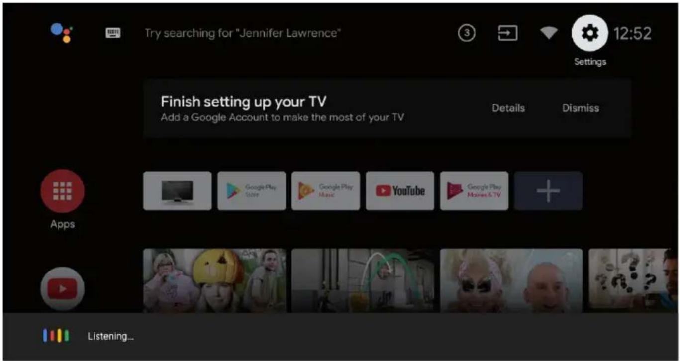 Try searching for "Jennifer Lawrence" Settings Finish setting up your TV Add a Google Account to make the most of your TV Details Dismiss Apps Listening...