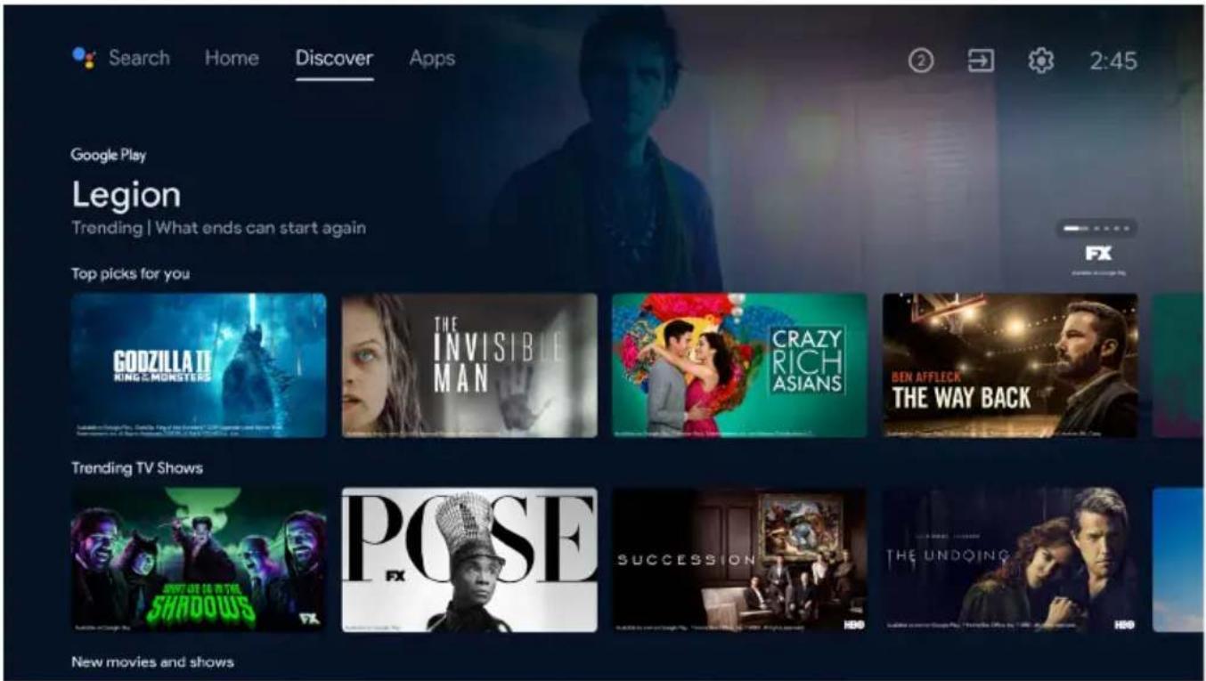 Search Home Discover Apps Google Play Legion Trending | What ends can start again Top picks for you GODZILLATI KING & MONSTERS THE INVISIBLE MAN CRAZY RICH ASIANS BEN AFFLECK THE WAY BACK Trending TV Shows SPYPT OF CO IN THE SHADOWS POSE FX SUCCESSION THE UNDOING New movies and shows