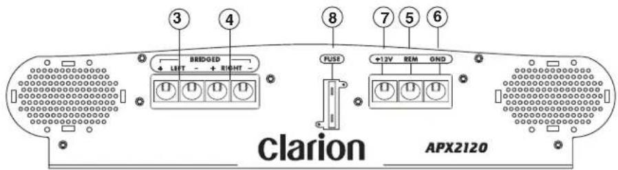 3 4 BRIDGED LEFT - + RIGHT - FUSE +12V REM GND clarion APX2120