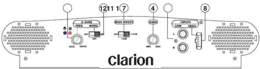 1211 17 X-OVER FREQ MODE SASS BOOST GAIN INPUTS LOW HIGH L R clarion