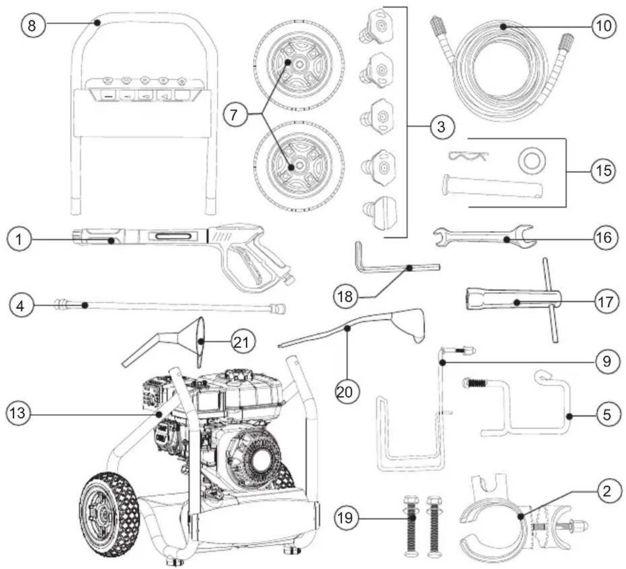 Exploded diagram of a cleaning or repair device with numbered parts for identification