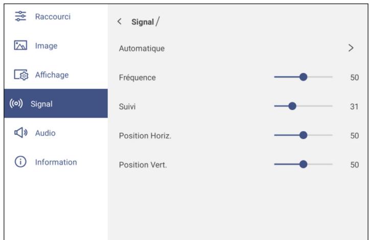 OPTOMA 3752RK - Configurer les paramètres de signal (pour l'entrée VGA uniquement) - 1