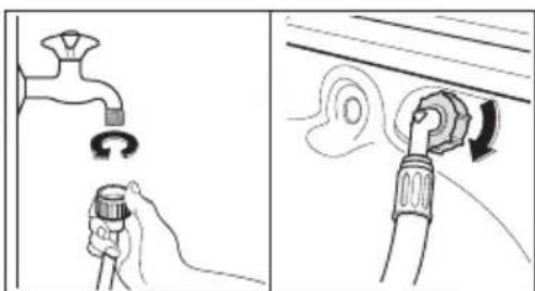Diagram showing a hand holding a pipe with a valve, and a close-up of the valve being inserted into a socket.