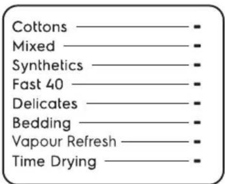 Cottons Mixed Synthetics Fast 40 Delicates Bedding Vapour Refresh Time Drying