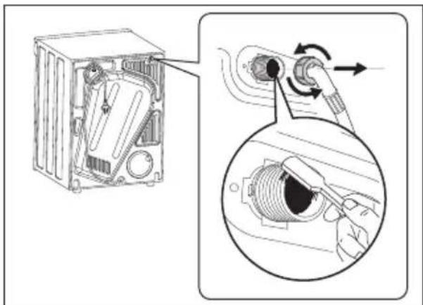 Diagram illustrating a mechanical device with labeled components and a magnified view showing internal components being threaded or compressed.