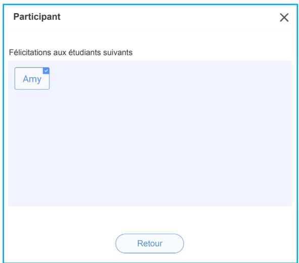 Participant Félicitations aux étudiants suivants Amy Retour