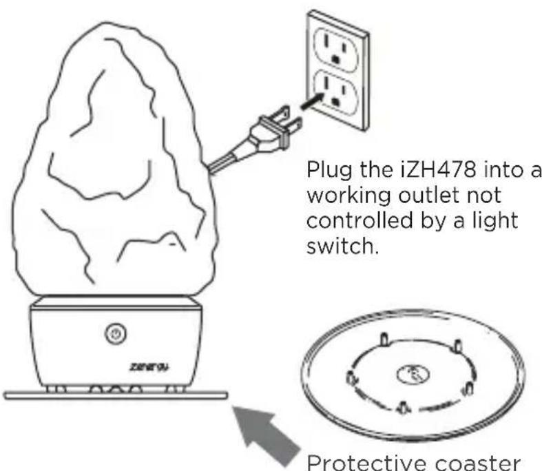 Plug the iZH478 into a working outlet not controlled by a light switch. Protective coaster