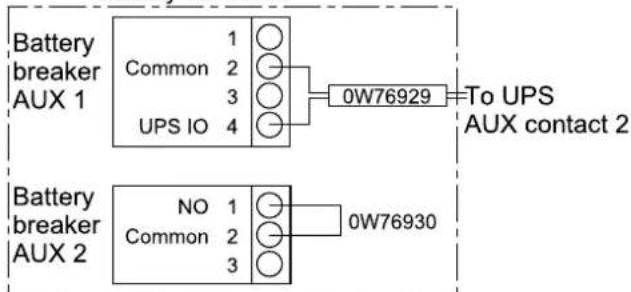 Battery breaker AUX 1 Common 1 2 3 UPS IO 4 0W76929 To UPS AUX contact 2 Battery breaker AUX 2 NO 1 Common 2 3 0W76930