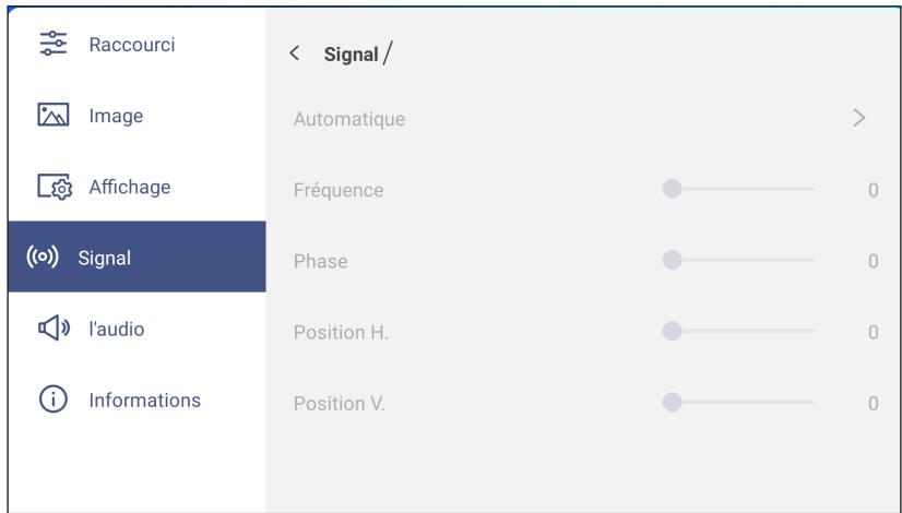 OPTOMA 5652RK+ - Configuration des paramètres de signal (entrée VGA uniquement) - 1