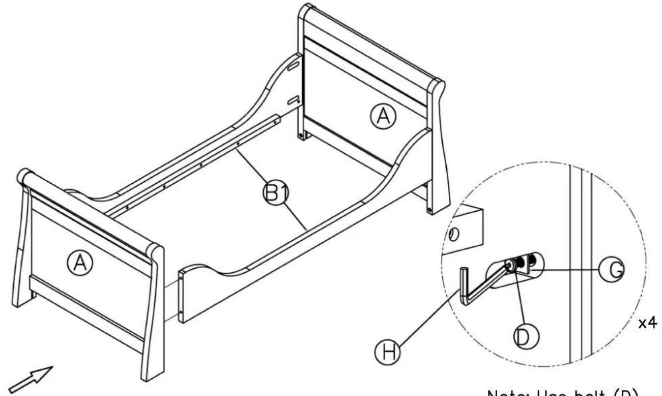 A B1 A H G D x4 Note: Use bolt (D)
