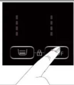 Diagram showing a finger pressing a button labeled 'F' with icons for shopping cart and lock