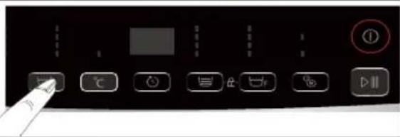 Control panel interface with labeled buttons and a play button, showing navigation arrows and function icons