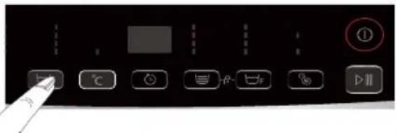 Control panel interface with buttons and a play button, showing temperature, battery, and display icons
