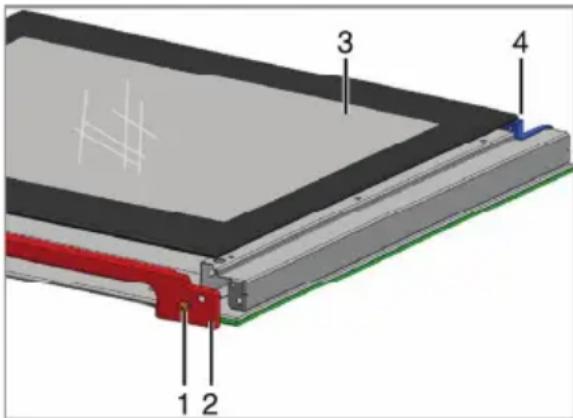 Technical diagram of a layered electronic component with numbered parts labeled 1, 2, 3, and 4