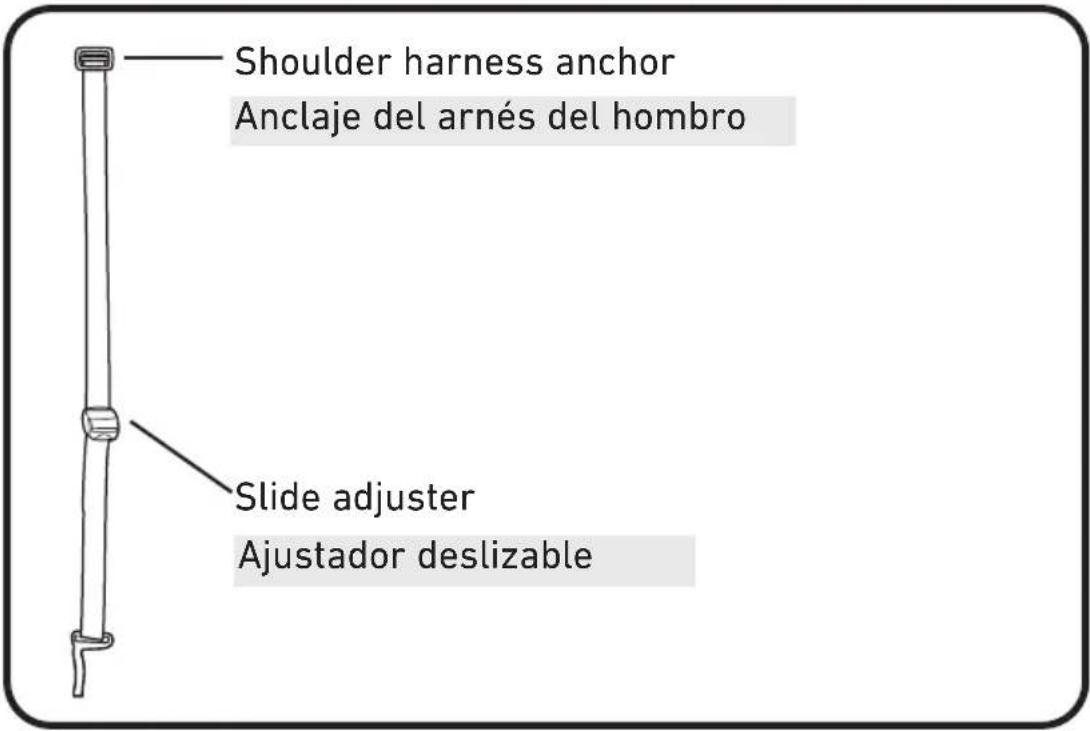 Shoulder harness anchor Anclaje del arnés del hombro Slide adjuster Ajustador deslizable