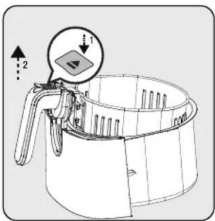 Technical diagram of a mechanical component with labeled parts and directional arrows indicating assembly or motion.