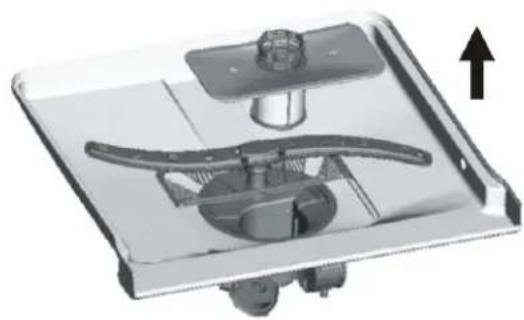 3D mechanical assembly diagram showing internal components and a directional arrow (no text or symbols)