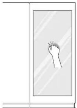 Simple line drawing of a hand holding a small object inside a rectangular frame, no text or symbols.