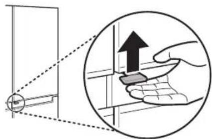 Diagram illustrating a hand holding a tool with an upward arrow, showing alignment or projection of a device or component.