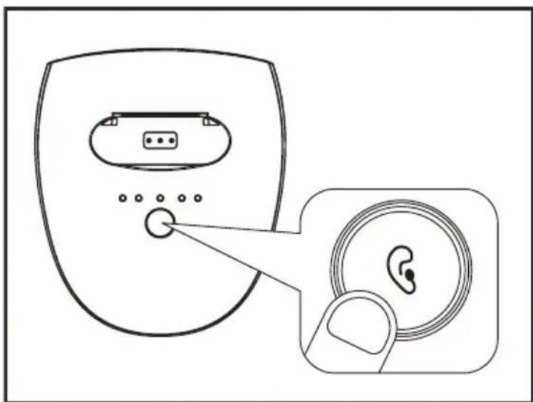 Diagram showing ear device with pin and earbell insertion, illustrating sound or audio feature extraction