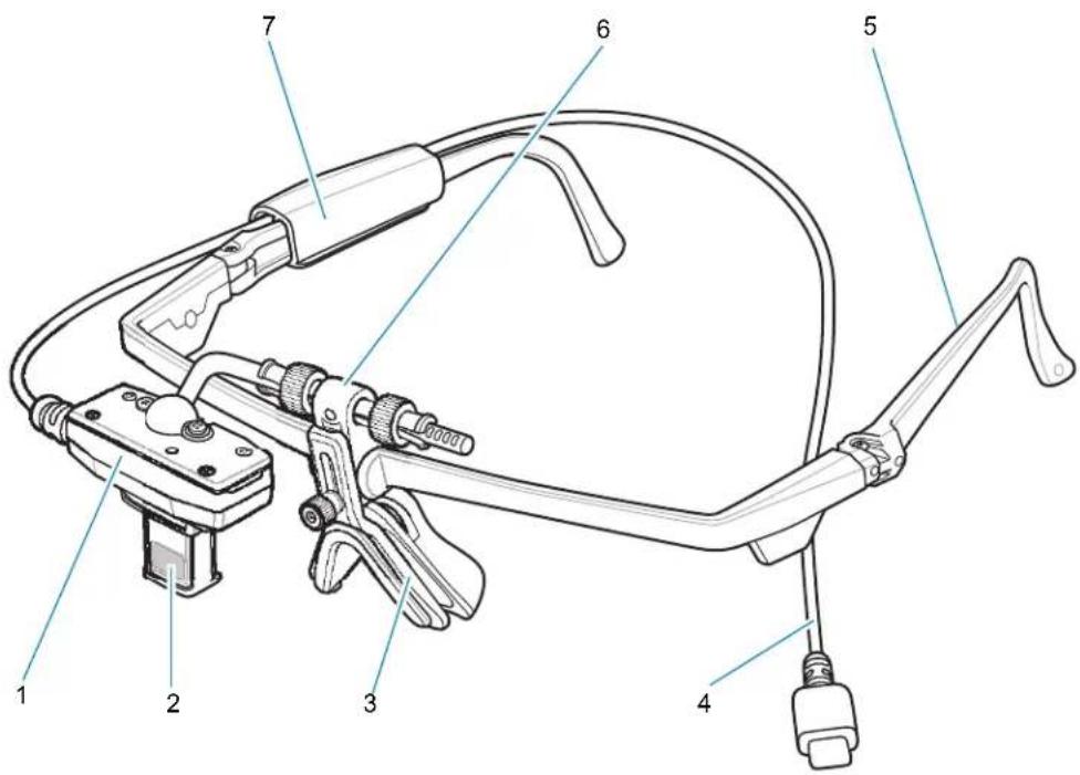 Technical diagram of a mechanical device with numbered parts labeled 1 through 7