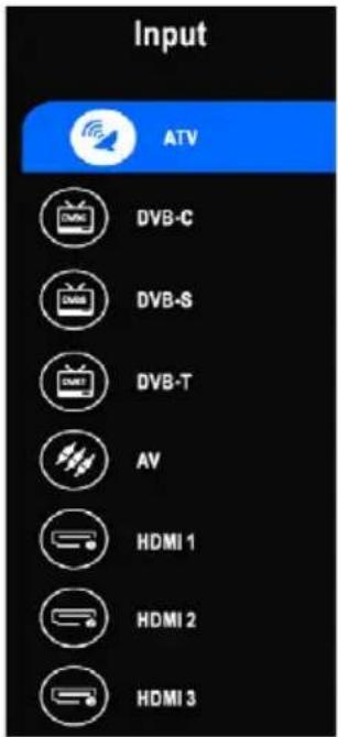 Input ATV DVB-C DVB-S DVB-T AV HDMI 1 HDMI 2 HDMI 3