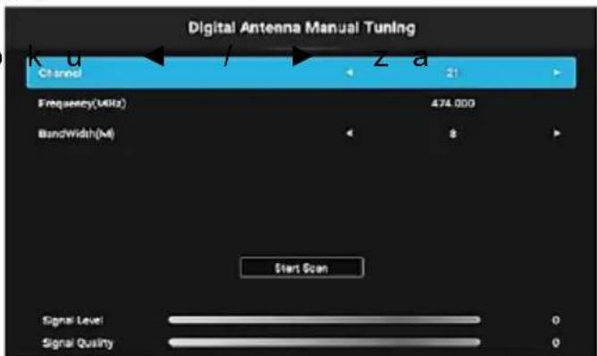 Digital Antenna Manual Tuning Channel Frequency(MHz) BandWidth(M) Start Scan Signal Level Signal Quality 21 474.000 8 0 0