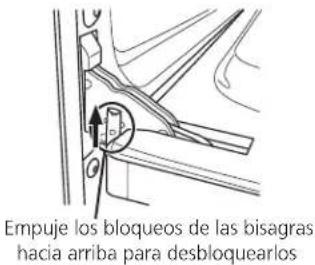 Empuje los bloqueos de las bisagras hacia arriba para desbloquearlos