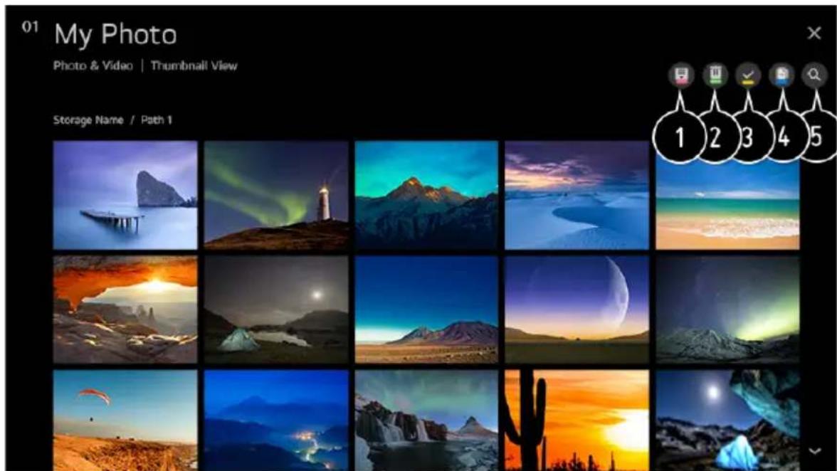 01 My Photo Photo & Video | Thumbnail View Storage Name / Path 1 1 2 3 4 5