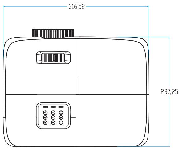 OPTOMA DS318e - Dimensions du projecteur et installation au plafond - 1