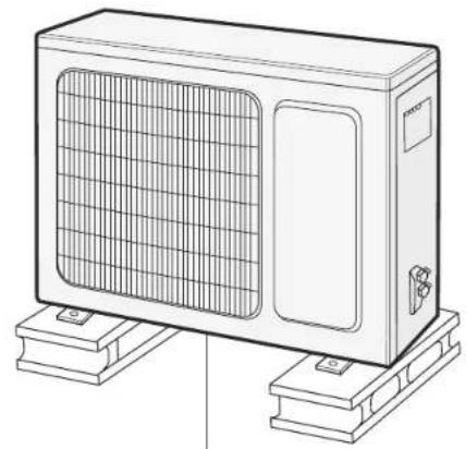 Line drawing of a rectangular air conditioner unit mounted on a base (no text or symbols)