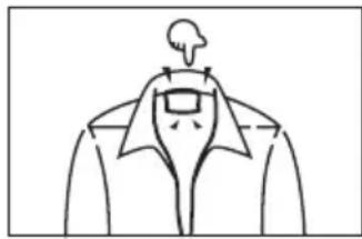 Line drawing of a garment with a collar and hat, no text or symbols present